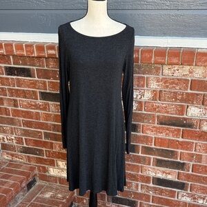 Eileen Fisher Petite Medium PM Charcoal Gray Midi Dress Knit Lagenlook Minimal